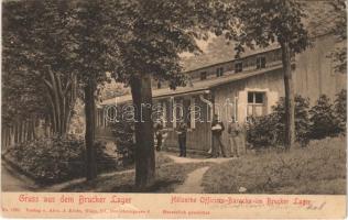1907 Lajtabruck, Bruck an der Leitha; Brucker Lager, Hölzerne Officiers Baracke / laktanya, fa tiszti barakk / military wooden barrack (szakadás / tears)