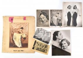 ccac 1920-1940 Revütáncosokról készült fotók és nyomtatvány, 7 db, közte egy kézzel színezett, 17×11 és 24×17 cm között