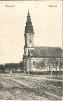 1915 Jánosfölde, Iohanisfeld; utca, templom. Bleyer József kiadása / church, street