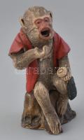Részeges majom, mázas kerámia figura, kézzel festett, jelzés nélkül, kissé sérült, m: 9 cm