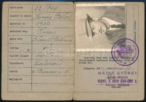 1944 Bp., Máthé György építési vállalata fényképes igazolvány