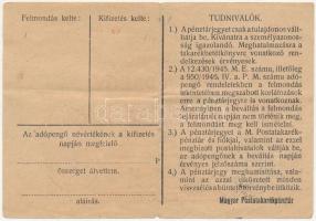 1946. 100.000AP nem kamatozó Pénztárjegy "Másra Át Nem Ruházható", "Tinnye" bély...