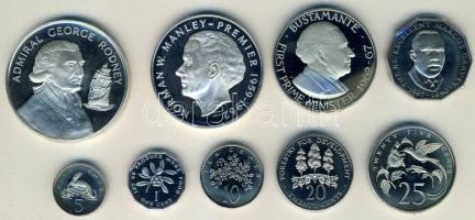 Jamaica 1977. 1c, 5c, 10c, 20c, 25c, 50c, 1$, 5$ Ag, 10$ Ag összesen 9klf db, exkluzív szettben T:PP Eredeti díszdobozban, tanúsítvánnyal! Csak 10.054db!
