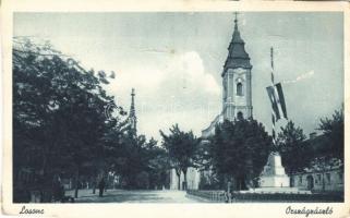 Losonc, Lucenec; országzászló, templomok / Hungarian country flag, churches (vágott / cut)