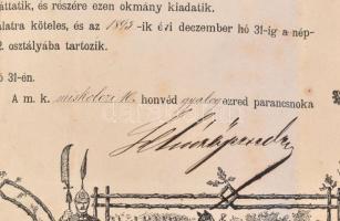 1890 Miskolc, magyar királyi 10. honvéd gyalogezred által kiállított végelbocsátó levél