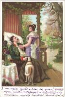 1900 Austro-Hungarian K.u.K. military art postcard, soldier with lady. litho