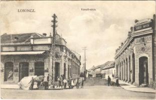 1912 Losonc, Lucenec; Vasúti utca, Szűsz Miksa üzlete / street, shop (fa)