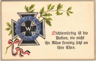 Nichtswürdig ist die Nation, die nicht ihr Alles freudig sekt an ihre Ehre / WWI German military art postcard, patriotic propaganda