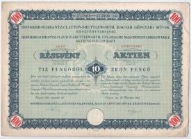 Budapest 1941. "Hofherr-Schrantz-Clayton-Shuttleworth, Magyar Gépgyári Művek Részvénytársaság" részvénye 10P-ről, magyar és német nyelven, szelvényekkel, szárazpecséttel T:II