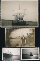 cca 1930-1940 Vitorlás- és gőzhajók, 4 db fotó és fotólap, közte feliratozottak, 8,5x6 cm és 17,5x12,5 cm közötti méretben