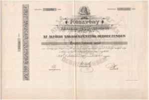 Debrecen 1911. Az Alföldi Takarékpénztár Debreczenben névre szóló részvény 200K-ról, bélyegzéssel, szárazpecséttel T:III