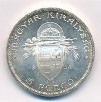 1938. 5P Ag "Szent István" T:1- patina 
Adamo P8.1