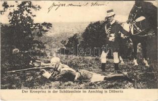 1916 Der Kronprinz in der Schützenlinie im Anschlag in Döberitz / WWI German military, Crown Prince Wilhelm in the firing line (EK)
