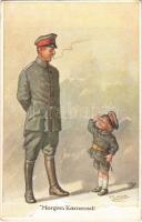 Morgen Kamerad! / WWI German military art postcard, soldier with soldier boy. Wohlgemuth & Lissner Feldgrauer Nachwuchs No. 1101. s: W. Fialkowska (EK)