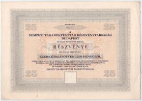 Budapest 1939. &quot;Nemzeti Takarékpénztár Részvénytársaság&quot; 25db &quot;MINTA&quot; részvénye egyben, összesen 1250P-ről, szárazpecséttel, szelvényekkel T:I-