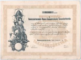 Kunszentmiklós 1926. Kunszentmiklós-Dabas-Szabadszállási Takarékpénztár részvénye 10P-ről, szárazpecséttel, szelvényekkel T:II-