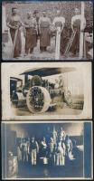 cca 1920-1940 Úthenger, asztalosok, üzemi munkások, 3 db régi fotólap, 14x9 cm