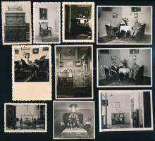 cca 1940 Régi lakásbelsők, 10 db fotó, 6×4 és 6×9 cm közötti méretekben