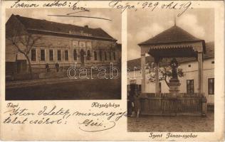 1929 Tápé (Szeged), Községháza, Szent János szobor, üzlet. Hangya Szövetkezet kiadása (EK)