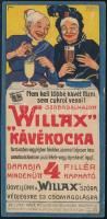 cca 1920-1930 Földes Imre (1881-1948): Willax kávékocka, litho számolócédula, 14x7 cm