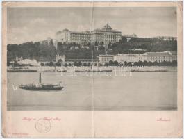 1899 (Vorläufer) Budapest I. Királyi vár, Fiume szálló, gőzhajók. Divald Károly 41. sz. Óriás képeslap (33 x 25 cm)