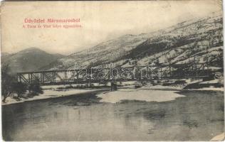 1911 Máramaros, Maramures; Tisza és Visó folyó egyesülése, tél. Csermak M. amateur felvétele / Tisza and Viseu rivers merging, winter (EB)