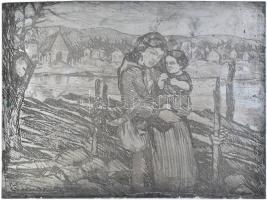 Olvashatatlan szignóval: Anya gyermekével 1924 Cink nyomódúc. 30x40cm