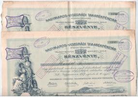 Nagymaros 1917. A Nagymaros-Visegrádi Takarékpénztár Részvénytársaság részvénye 200K-ról szelvényekkel, felülbélyegzésekkel, (2x) sorszámkövetők T:III