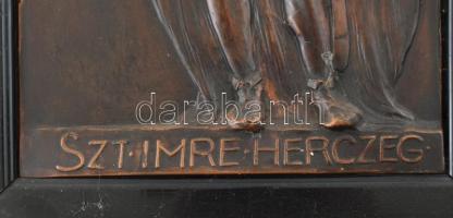 Sződy Szilárd (1878-1939) 1924. Szent Imre herceg. Réz dombormű, fa keretben. Jelzett. 39x22 cm