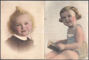 cca 1930-1940 Színezett gyerekfotók, 3 db, 23×17 és 28×22 cm