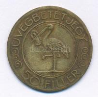 ~1930. 50f "Budapesti Központi Általános Tejcsarnok R. T." üvegbetétjegye, "76"-...