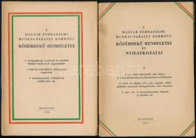 A magyar forradalmi munkás-paraszt kormány közérdekű rendeletei és nyilatkozatai 1., 2. Bp., 1956., Athenaeum-ny. Kiadói papírkötések.