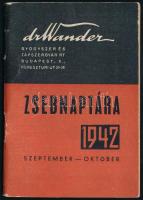 1942 Dr. Wander Gyógyszerész és Tápszergyár Rt. zsebnaptára, szeptember-október hónapra