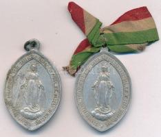 DN "Szent Vince / Szűz Mária" kétoldalas Al vallási érem, (2db, egyik nemzeti színű szalag...