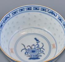 3 db kínai levese tálka, kézzel festett, aranyozott, jelzett, hibátlan, d:11cm