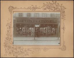 cca 1890-1900 Bp., Keller B. Lipót férfi szabó mester üzlete, IX. Ferenc körút 3., keményhátú fotó, kis sérüléssel, 28x22 cm