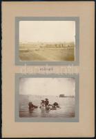 cca 1900 Balatonszárszó, vasút, fürdőzők, vitorlás, 4 db fotó albumlapon, 12x9 cm