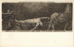 Magyarország földarabolása ciklus I. képe: "Mi csak a fölösleges végtagjait szakgatjuk le!" Kiadja Magyarország Területi Épségének Védelmi Ligája / The Dismemberment of Hungary "We are only tearing off the superfluous limbs!" Hungarian irredenta propaganda, Trianon s: Unghváry Sándor