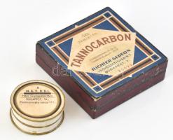 Richter Gedeon: Tannocarbon tabletta, MÁV BBI. gyógyszertára gyógyszeres papír doboz 7x7 cm, d:3,5 cm