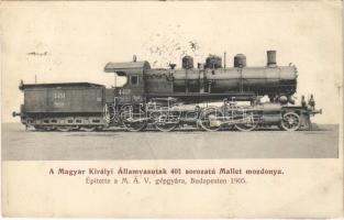1912 Magyar Királyi Államvasutak 401. sorozatú Mallet mozdonya. Ledács Kiss Dezső kiadása / Hungarian State Railways locomotive (EB)