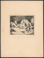 Mihályi (Müller) Rezső (1889-1972): Pornográf grafika. Rézkarc, papír, jelzés nélkül. 8x9,5 cm