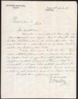 1930 Szeged, Grűner Fülöp ny. kir. ítélőtáblai bíró kézzel írt levele Grűner Marczel fejléces levelén