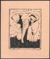 Váczi András (1967- ): Elefánt, linó, papír, jelzett, 19×15 cm