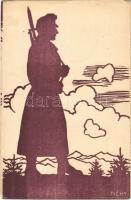 M. kir. 16. honvéd gyalog ezred özvegy- és árva alapja javára. Tábori Postai Levelezőlap / WWI K.u.k. military art postcard s: Tichy