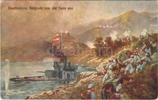 Belgrád ostroma a Száváról / Beschießung Belgrads von der Save aus / WWI Austro-Hungarian Navy, K.u.K. Kriegsmarine, Bombardment of Beograd from the Sava s: F. Höllerer (EK)