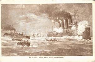 Az Emden gőzös harca angol hadihajókkal / WWI German Navy (Kaiserliche Marine) art postcard, SMS Emden (EK)