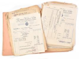1931-1932 Egy dossziényi számla, bizományi szerződés, vámnyilatkozat a Budapest Király utcai Rottmann és Eliad ékszer-, óra- díszárukereskedő cégnek különböző szállító cégektől