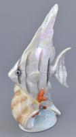 Drasche porcelán hal kagylóval, irizáló réteggel, kézzel festett, jelzett, hibátlan, m: 15 cm