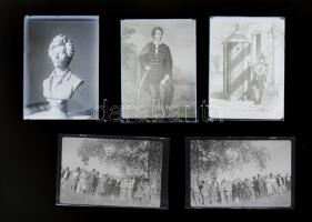 1948 Petőfi Sándorral kapcsolatos dolgokat ábrázoló 3 doboz / zacskó üvegnegatív, kisebb-nagyobb mér...