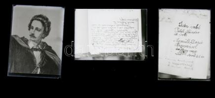 1948 Petőfi Sándorral kapcsolatos dolgokat ábrázoló 3 doboz / zacskó üvegnegatív, kisebb-nagyobb mér...